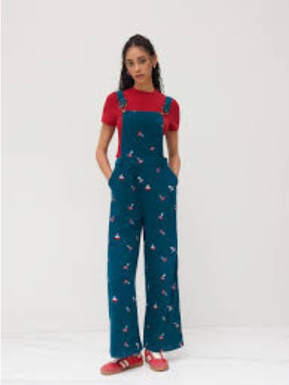 Cider Teal Mushroom Wide-Leg Overalls S - Picture 4 of 5